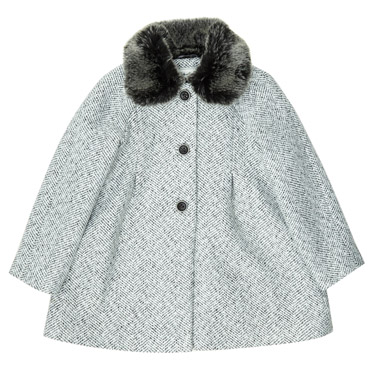 Younger Girls Fur Collar Herringbone Coat